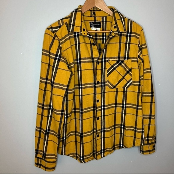 Original Use Men’s Gold & Black Plaid Long Sleeve Cotton Flannel Shirt Size M - Picture 4 of 16